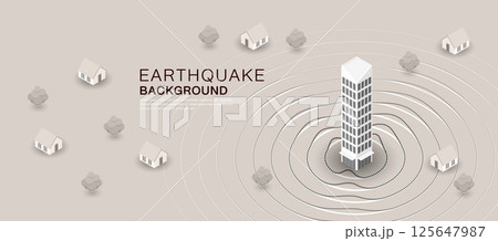 Earthquake concept showing concentric shockwaves spreading from a tall building to surrounding houses in a cityscape with trees, symbolizing seismic activity. Earthquake concept showing concentric shockwaves spreading from a tall building to surrounding houses in a cityscape with trees, symbolizing seismic activity. 125647987
