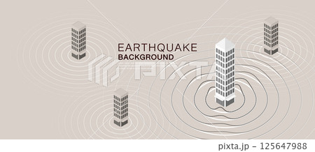 Earthquake concept with isometric skyscrapers and ripple shockwaves, representing seismic energy spreading through a modern city environment. Earthquake concept with isometric skyscrapers and ripple shockwaves, representing seismic energy spreading through a modern city environment. 125647988