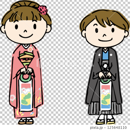 七、五山的男孩和女孩拿著千歲雨傘 七、五山的男孩和女孩拿著千歲雨傘 125648110