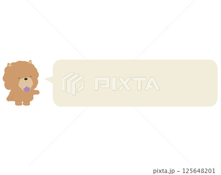案内をする笑顔のチャウチャウ。吹き出し付き 案内をする笑顔のチャウチャウ。吹き出し付き 125648201