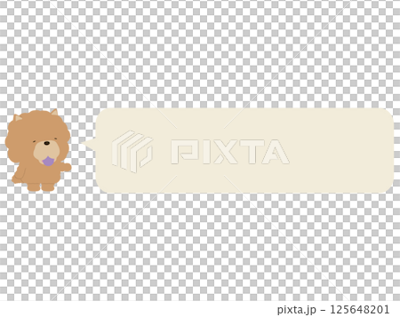 案内をする笑顔のチャウチャウ。吹き出し付き 案内をする笑顔のチャウチャウ。吹き出し付き 125648201