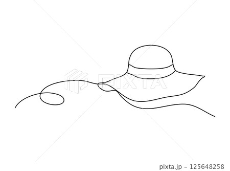 Straw hat. One line drawing vector illustration. Straw hat. One line drawing vector illustration. 125648258