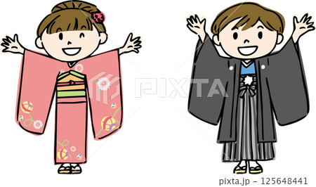 着物を着た男の子と女の子 125648441