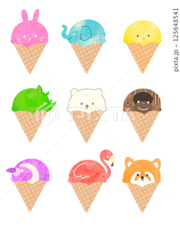 アイスクリームのかわいい手描きイラストセット 125648541