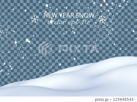 Snow hills .Realistic snow landscape.Falling snow . Snow hills .Realistic snow landscape.Falling snow . 125648543