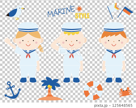 水兵さんの姿をした子のイラストセット 水兵さんの姿をした子のイラストセット 125648565