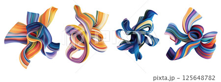 Colorful abstract ribbons intertwining in a dynamic composition of vibrant hues and smooth curves 125648782
