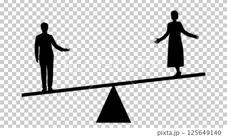 天秤に乗った男女シルエット_男性が下 125649140