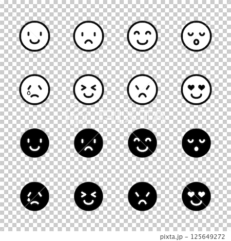 A set of emoticon icons with various facial expressions 125649272