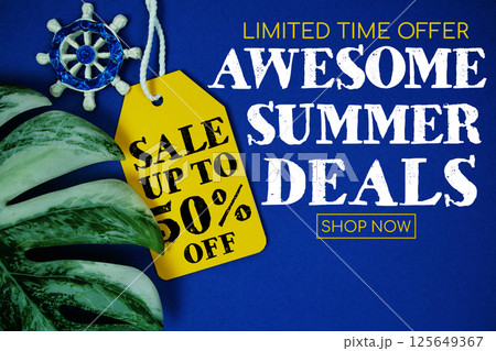 Awesome Summer Sale 50% Promotion Offer Discount Retail Shopping Concept Awesome Summer Sale 50% Promotion Offer Discount Retail Shopping Concept 125649367