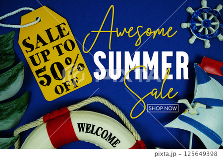 Awesome Summer Sale 50% Promotion Offer Discount Retail Shopping Concept 125649398