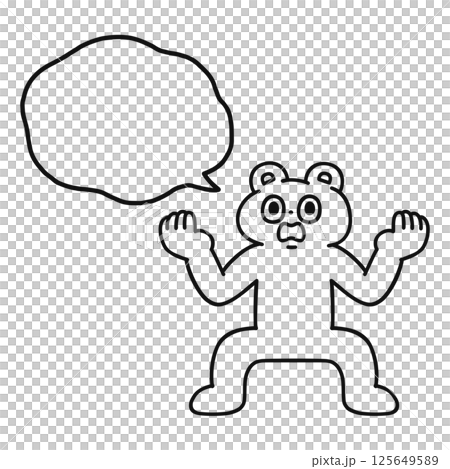 ショックを受けるゆかいなクマと吹き出し　線画 125649589
