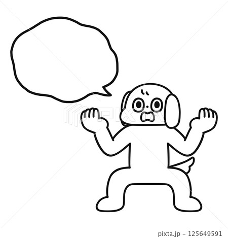 ショックを受けるゆかいな犬と吹き出し　線画 125649591