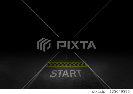 3D Rendering abstract race track start line racing asphalt light in dark street and smoke on night. 3D Rendering abstract race track start line racing asphalt light in dark street and smoke on night. 125649596