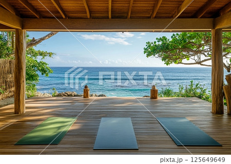 Ocean View Yoga Deck: Serene Tropical Wellness Retreat zen sun sky spa calm peace nature summer 125649649