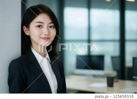 オフィス環境で微笑むアジア系ビジネスウーマン 125650318