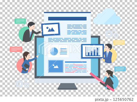 クラウド上で資料の共同編集をしている男女のイラスト クラウド上で資料の共同編集をしている男女のイラスト 125650762