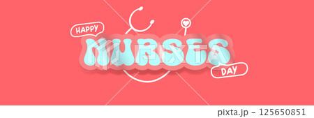 International nurses day cute vector wide horizontal banner and poster with stethoscope isolated on pink background. vector 12 May Happy nurses day icon, label, sign, sticker design template International nurses day cute vector wide horizontal banner and poster with stethoscope isolated on pink background. vector 12 May Happy nurses day icon, label, sign, sticker design template 125650851