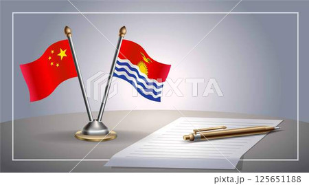 Small national flag of China and Kiribati flag Relation, Template Vector Illustration 125651188