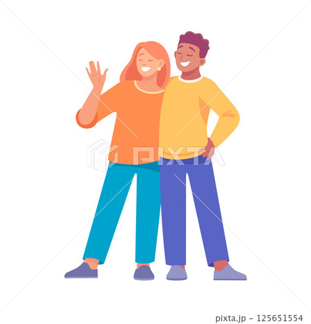 Joyful Friends Embracing and Celebrating Their Friendship in a Bright and Colorful Illustration Joyful Friends Embracing and Celebrating Their Friendship in a Bright and Colorful Illustration 125651554