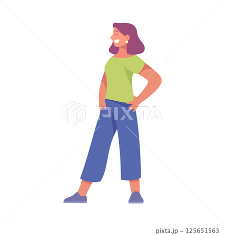 A Confident Woman Standing in a Casual Outfit, Radiating Style and Positivity in Life 125651563