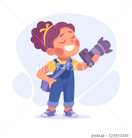 A Cheerful Girl with a Camera, Eagerly Ready for Her Next Exciting Adventure Ahead 125651585
