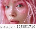 アーティスティックなメイクをしたピンク色の髪の女性　AI生成素材 125651710