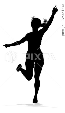 Happy Woman Jumping For Joy Silhouette Person 125651858