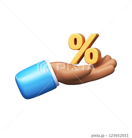 3D Hand holding golden percent sign. Discount concept 3D Hand holding golden percent sign. Discount concept 125652031
