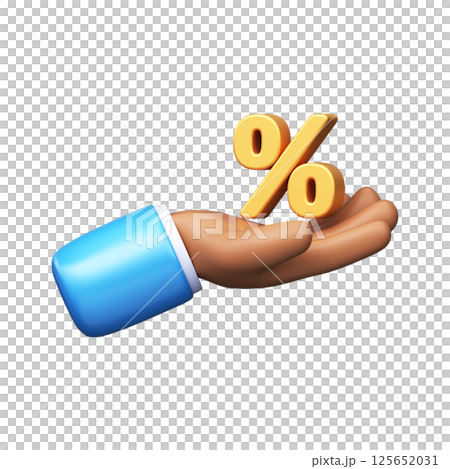3D Hand holding golden percent sign. Discount concept 3D Hand holding golden percent sign. Discount concept 125652031