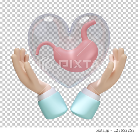 3d hands holding stomach in heart transparent isolated. check stomach health concept, 3d illustration render 3d hands holding stomach in heart transparent isolated. check stomach health concept, 3d illustration render 125652258