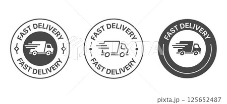 Fast Delivery Badge Icons with Speed Truck Symbols for Express Shipping Services, Vector Illustration Fast Delivery Badge Icons with Speed Truck Symbols for Express Shipping Services, Vector Illustration 125652487