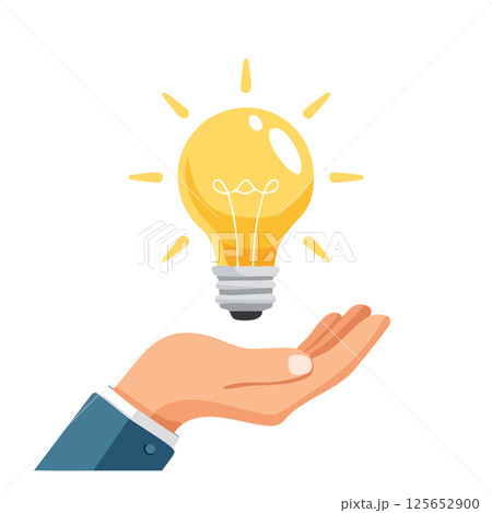 Flat design of a businessman hand holding a lit light Flat design of a businessman hand holding a lit light 125652900