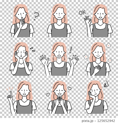 Young lady's facial expression set Young lady's facial expression set 125652942
