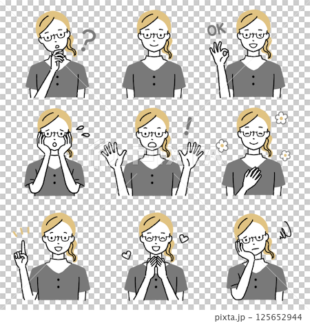 Young lady's facial expression set 125652944