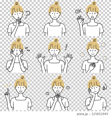 Young lady's facial expression set Young lady's facial expression set 125652945