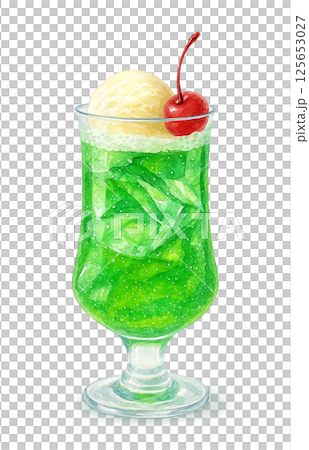 クリームソーダ イラスト 水彩 白バック クリームソーダ イラスト 水彩 白バック 125653027