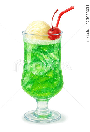 クリームソーダ イラスト 水彩 白バック 125653031