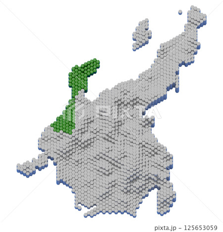 ハニカム構造状の石川県の立体地図 125653059