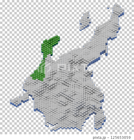 ハニカム構造状の石川県の立体地図 125653059