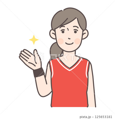 案内するバスケットボール女子選手 案内するバスケットボール女子選手 125653181