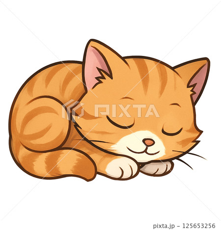 丸くなって眠る茶トラ猫 125653256