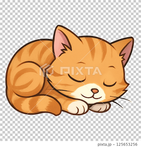 丸くなって眠る茶トラ猫 125653256