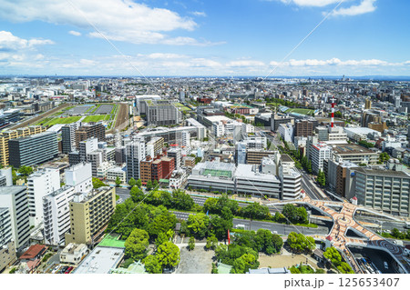 夏の川崎の都市風景 川崎市役所の展望台から見る街並み【神奈川県・川崎市】 夏の川崎の都市風景 川崎市役所の展望台から見る街並み【神奈川県・川崎市】 125653407