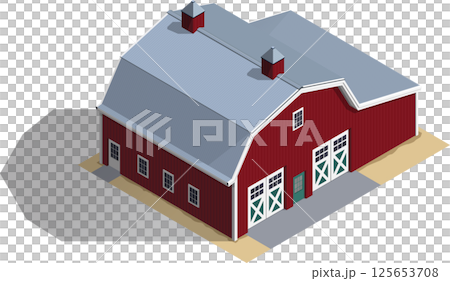 Isometric barn house red wooden color Isometric barn house red wooden color 125653708