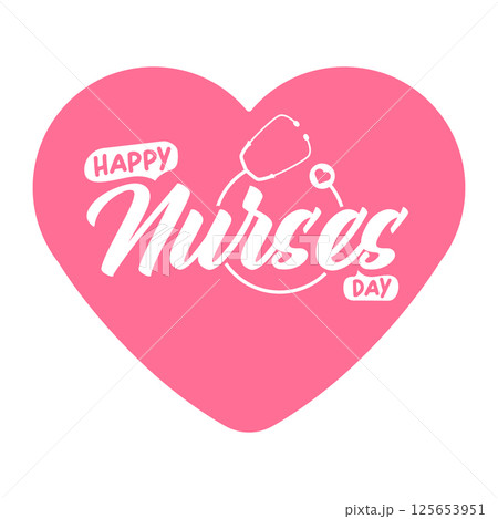 International nurses day cute vector heart shape banner and poster with stethoscope isolated on pink background. vector 12 May Happy nurses day heart icon, label, sign, sticker design template 125653951