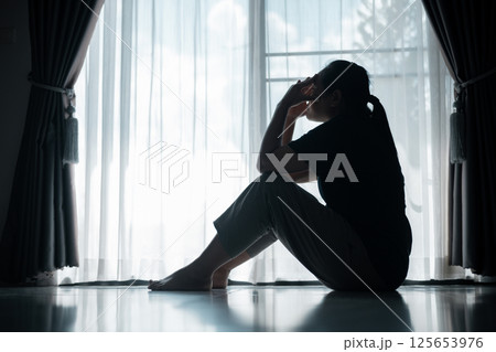 young woman sat alone, feeling weight of anxiety, stress, and depression, her sadness echoing struggles many people face in silence. anxiety, stress, depression, woman, person, sad, adult, alone. young woman sat alone, feeling weight of anxiety, stress, and depression, her sadness echoing struggles many people face in silence. anxiety, stress, depression, woman, person, sad, adult, alone. 125653976