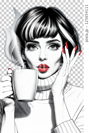 fashion girl with a cup of coffee fashion girl with a cup of coffee 125654111