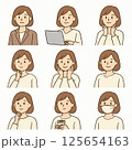 女性アイコン9種セット（微笑・ビジネス・日常シーン） 125654163
