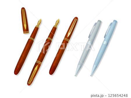 万年筆とボールペン（影あり） 125654248